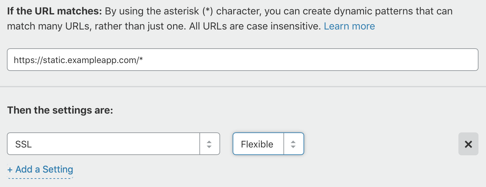 Screenshot of the Cloudflare page rule UI 